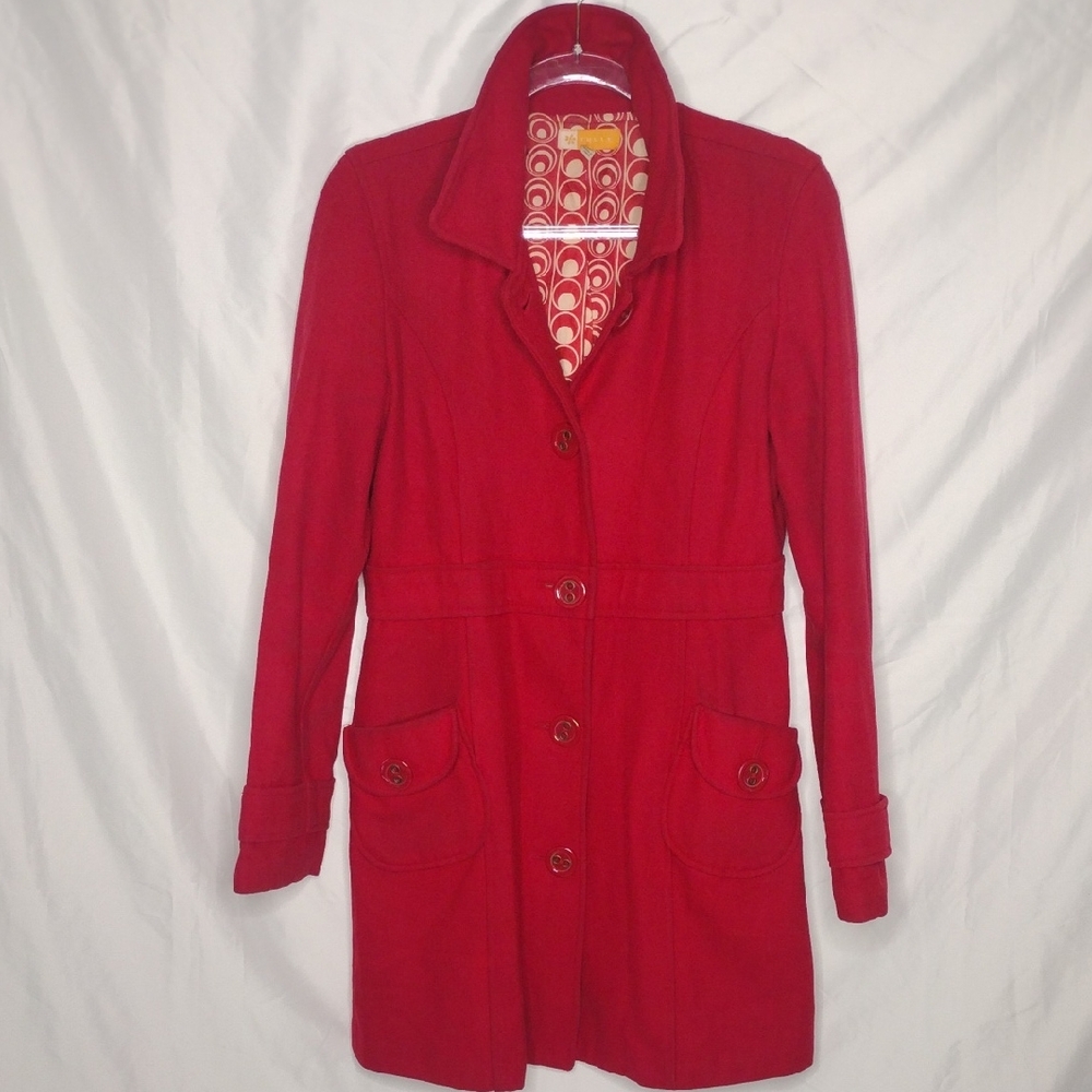 Tulle For Anthropologie Red Wool Blend Coat Women's L